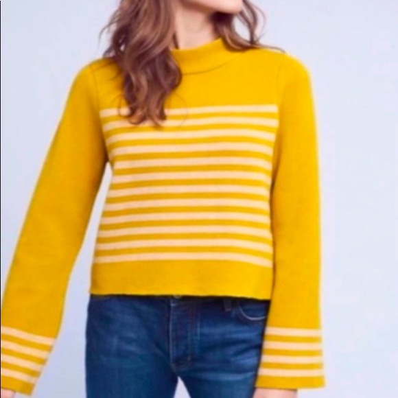 Anthropologie Moth Mustard Yellow Crop Sweater - Picture 1 of 4